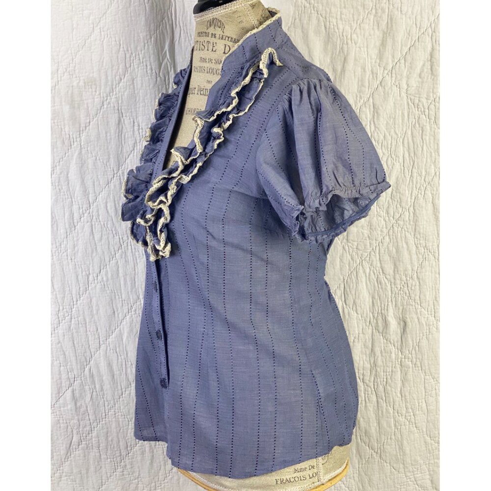 Anthropologie Blue Button Down Casual Blouse By Odille - Picture 2 of 9